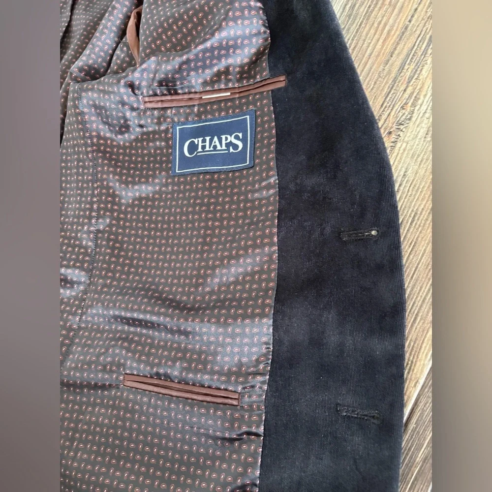 Chaps Corduroy Blazer Sports Coat Mens 44L Elbow Patches Black Paisley Lining